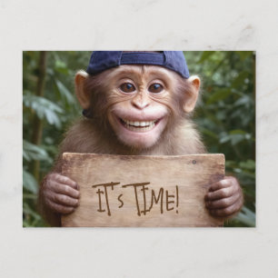Cartão Postal Lembrete de Dentista Chimpanzé com Placa de Aniver
