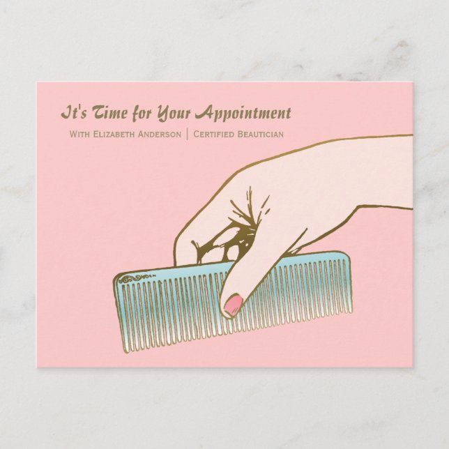 Cartão Postal Lembrete de Encontro de Beleza Comb (Frente)