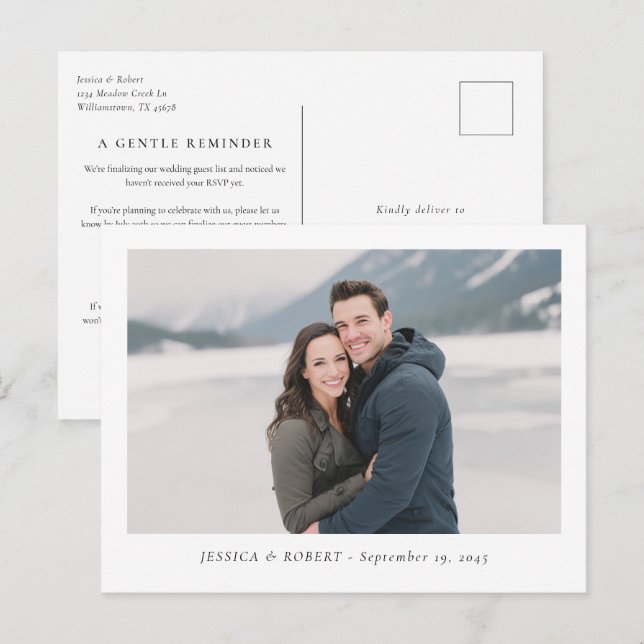 Cartão Postal Lembrete de Prazo para RSVP de Casamento Moderno (Frente/Verso)