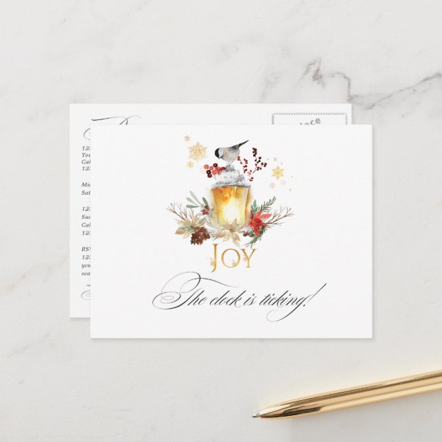 Cartão Postal Lembrete de RSVP do Evento de Natal de Pinheiro e  (Frente/Verso In Situ)