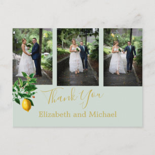 Cartão Postal Lemon Mint Green Elegant Weding Obrigado