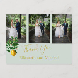 Cartão Postal Lemon Mint Green Elegant Weding Obrigado