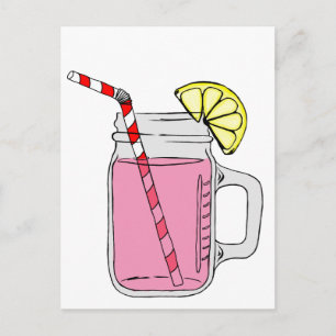 Cartão Postal Lemonade Mason Jar Rosa