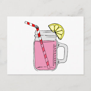 Cartão Postal Lemonade Mason Jar Rosa