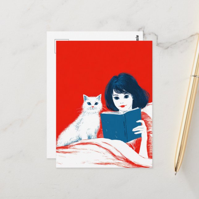 Cartão Postal Lendo com meu gato (Frente/Verso In Situ)