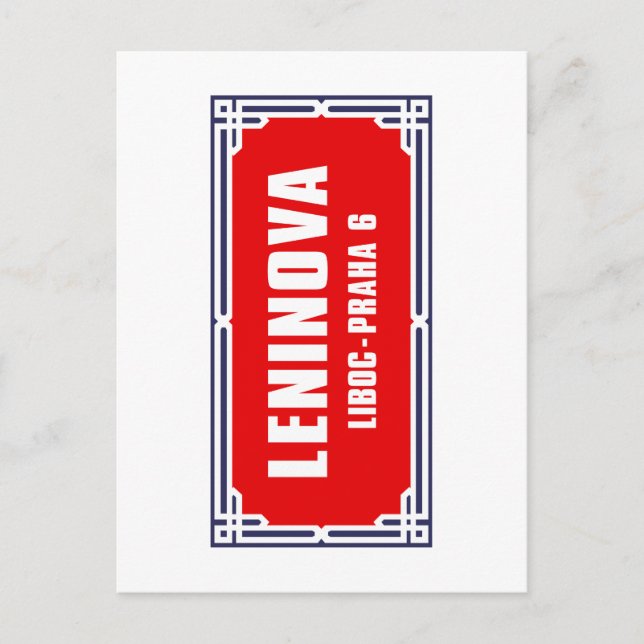 Cartão Postal Leninova, Praga, Sinal de Rua Checo (Frente)