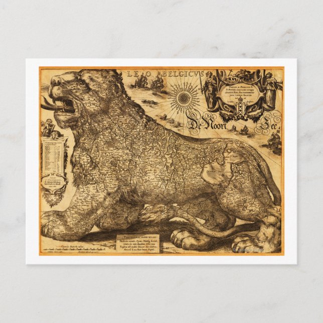 Cartão Postal Leo Belgicus dos Países Baixos e da Bélgica (Frente)