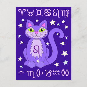 Cartão Postal Leo Zodiac Cat Midnight Blue Postcards