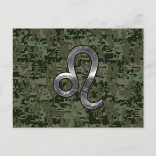 Cartão Postal Leo Zodiac Símbolo da Camo Digital Woodland