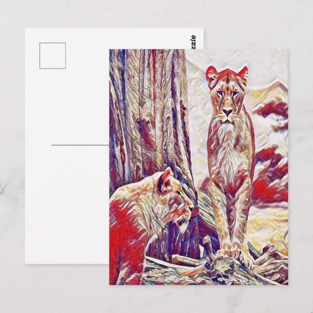 Cartão Postal Leoa pelas montanhas (Frente/Verso)