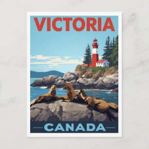 Cartão Postal Leões Marinhos e Farol de Victoria Canadá Viagens