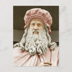 Cartão Postal Leonardo da Vinci colorido usando meias rosa