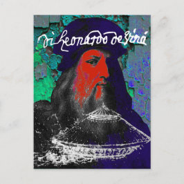 Cartão Postal Leonardo Da Vinci Genius Mistura Colagem de Mídia