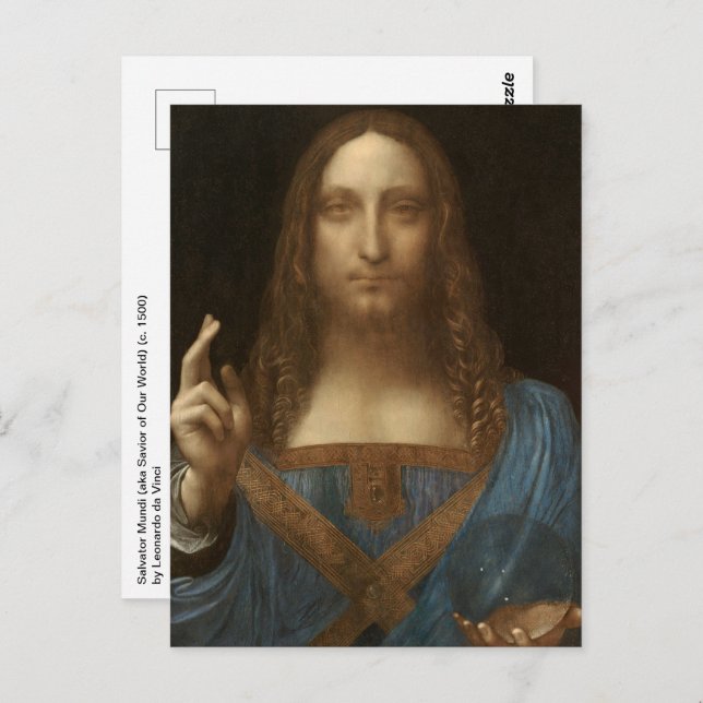 Cartão Postal Leonardo da Vinci's Salvator Mundi (Cristo de Jesu (Frente/Verso)