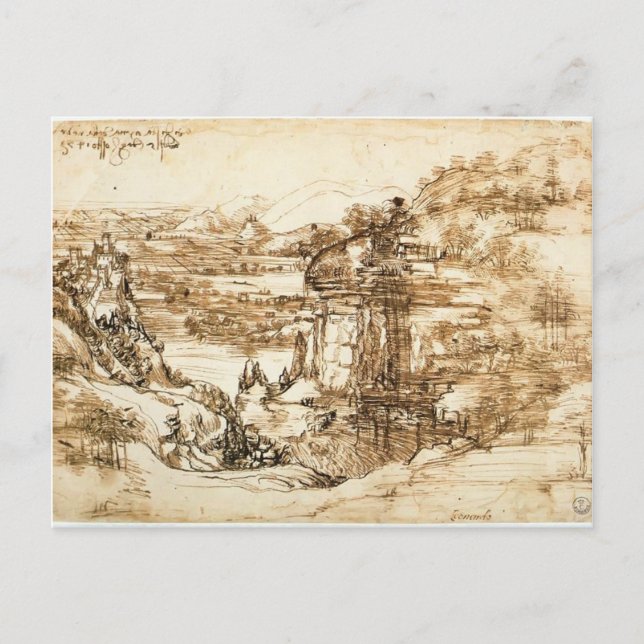 Cartão Postal Leonardo Vinci - Desenho paisagístico para Papais  (Frente)