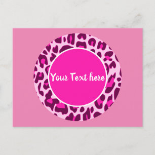 Cartão Postal Leopard Animal Print Pattern Circle Fashion Rosa