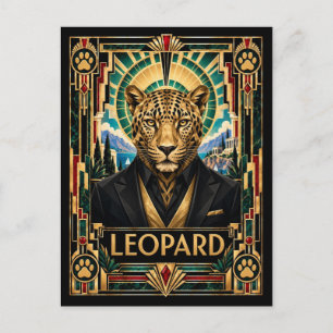 Cartão Postal Leopardo, Arte Deco Vida Selvagem