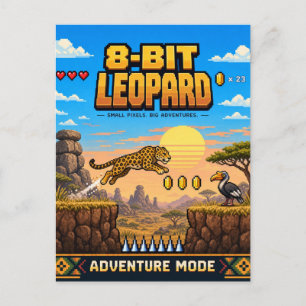 Cartão Postal Leopardo, Arte Pixel Retro 8-Bit