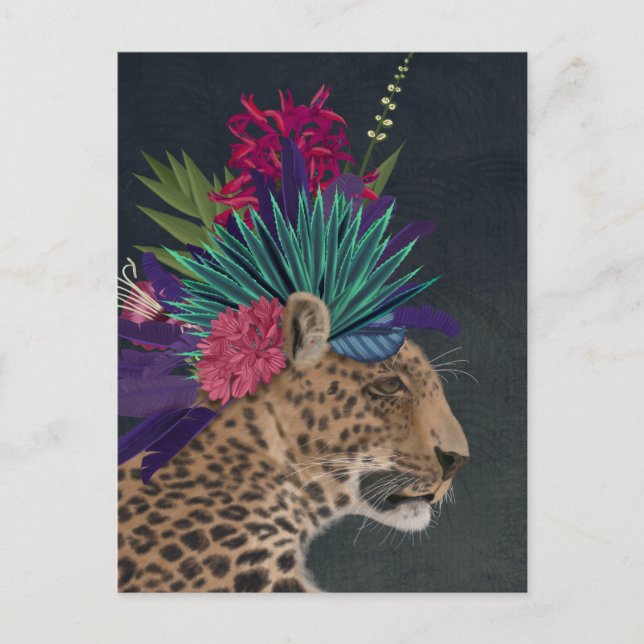 Cartão Postal Leopardo com cabeça tropical (Frente)