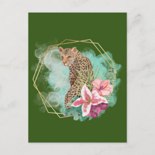 Cartão Postal Leopardo-da-água e quadro tropical