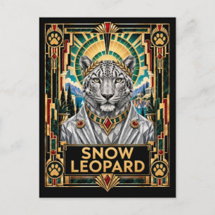 Cartão Postal Leopardo da Neve, Arte Deco Vida Selvagem