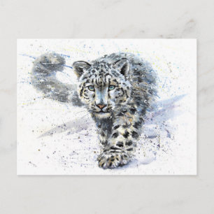 Cartão Postal Leopardo-das-neves Aquarela