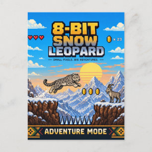 Cartão Postal Leopardo-das-neves, Arte Pixel Retro de 8 Bits