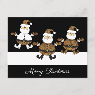Cartão Postal Leopardo Feliz Triplo Papai Noel Na Neve Sobre Pre