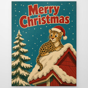 Cartão Postal Leopardo Neve Telhado Animal Natal