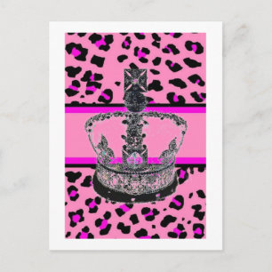 Cartão Postal Leopardo rosa-quente da moda-branca