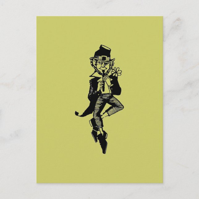 Cartão Postal Leprechaun com Flute (Frente)
