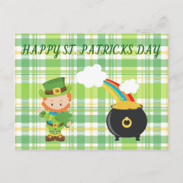 Cartão Postal Leprechaun e Pote de Dourado.