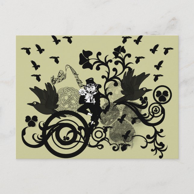 Cartão Postal Leprechaun em preto (Frente)