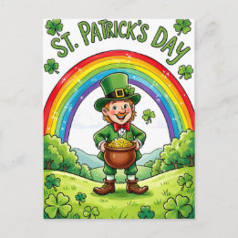 Cartão Postal Leprechaun Gnome St. Patrick's Day Shamrock