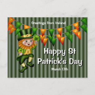 Cartão Postal Leprechaun jig sortuda shamrock verde laranja bund