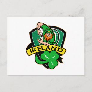 Cartão Postal Leprechaun rugby irlandês shamrock irlanda