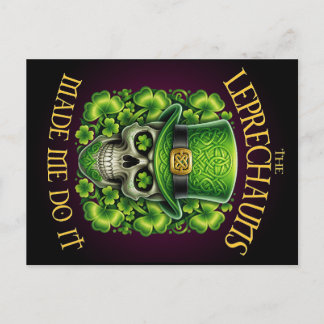 Cartão Postal Leprechauns Made Me Do It Skull Shamrock Saint Pat
