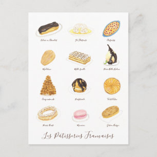 Cartão Postal Les Pâtisserie Françaises watercolor
