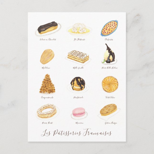 Cartão Postal Les Pâtisserie Françaises watercolor (Frente)