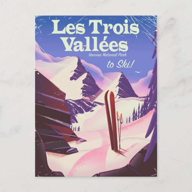 Cartão Postal Les Trois Vallées Ski poster de viagens (Frente)