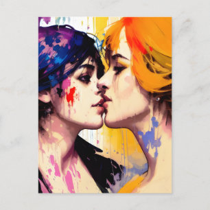 Cartão Postal Lesbian Lovers Kiss