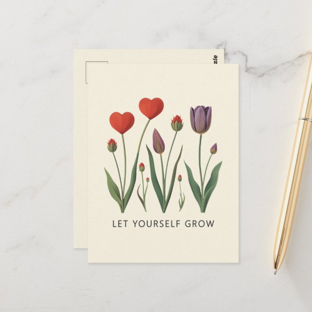 Cartão Postal Let Yourself Grow Floral Heart Tulips Art (Frente/Verso In Situ)