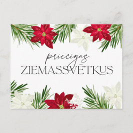 Cartão Postal Letão Natal Red Poinsettia Ziemassvetki