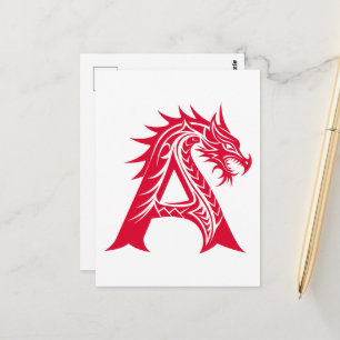 Cartão Postal Letra A Estilizada com Dragão, Alfabeto de Dragão,