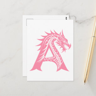 Cartão Postal Letra A Estilizada com Dragão, Alfabeto de Dragão,
