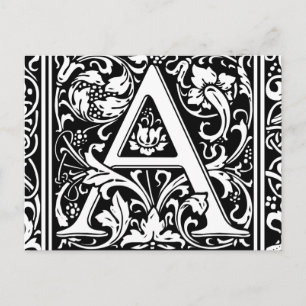 Cartão Postal Letra A Monograma Medieval Art Nouveau