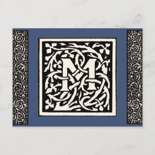 Cartão Postal Letra Art Nouveau Monograma M Antigo