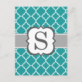 Cartão Postal Letra Azul Teal Monograma S Quatrefoil