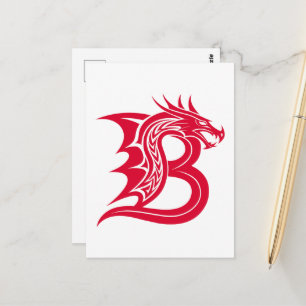Cartão Postal Letra B Estilizada com Dragão, Alfabeto de Dragão,