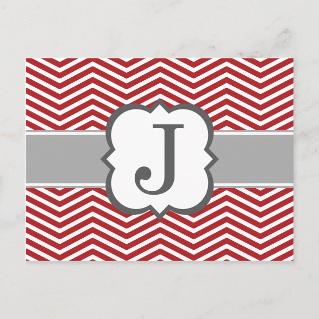 Cartão Postal Letra branca vermelha monograma (J Chevron) (Frente)